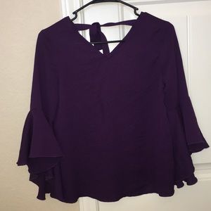 Purple arm flare blouse with tie in back